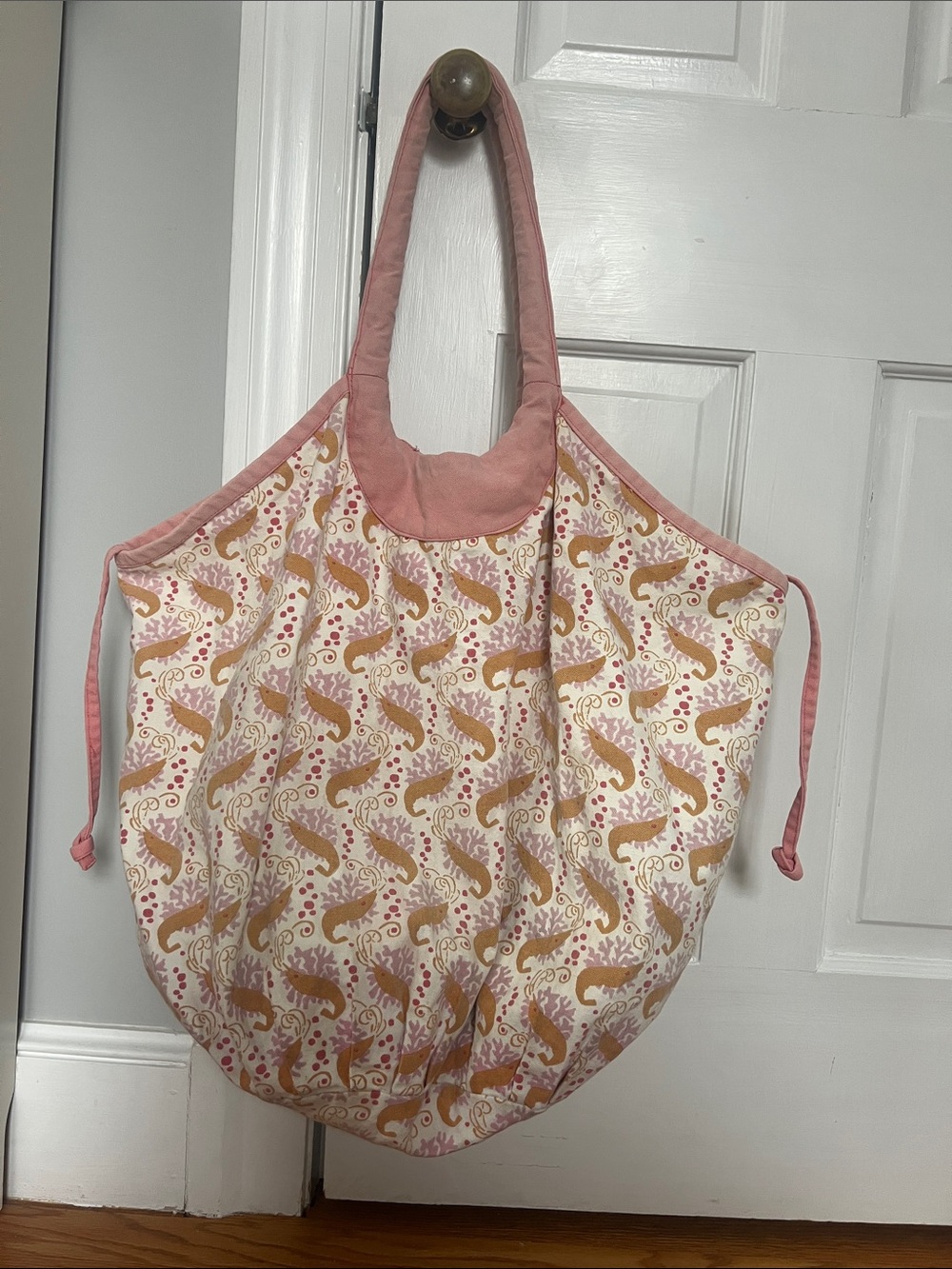Needham Lane cotton canvas shrimp pattern beach tote bag
